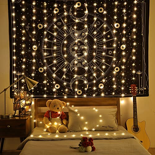 Meonum Curtain Tapestry Backdrop String Lights, Each 13 Strings 6.6 x 5 ft Tapestry Fairy String Light, 8 Modes Window Wal...