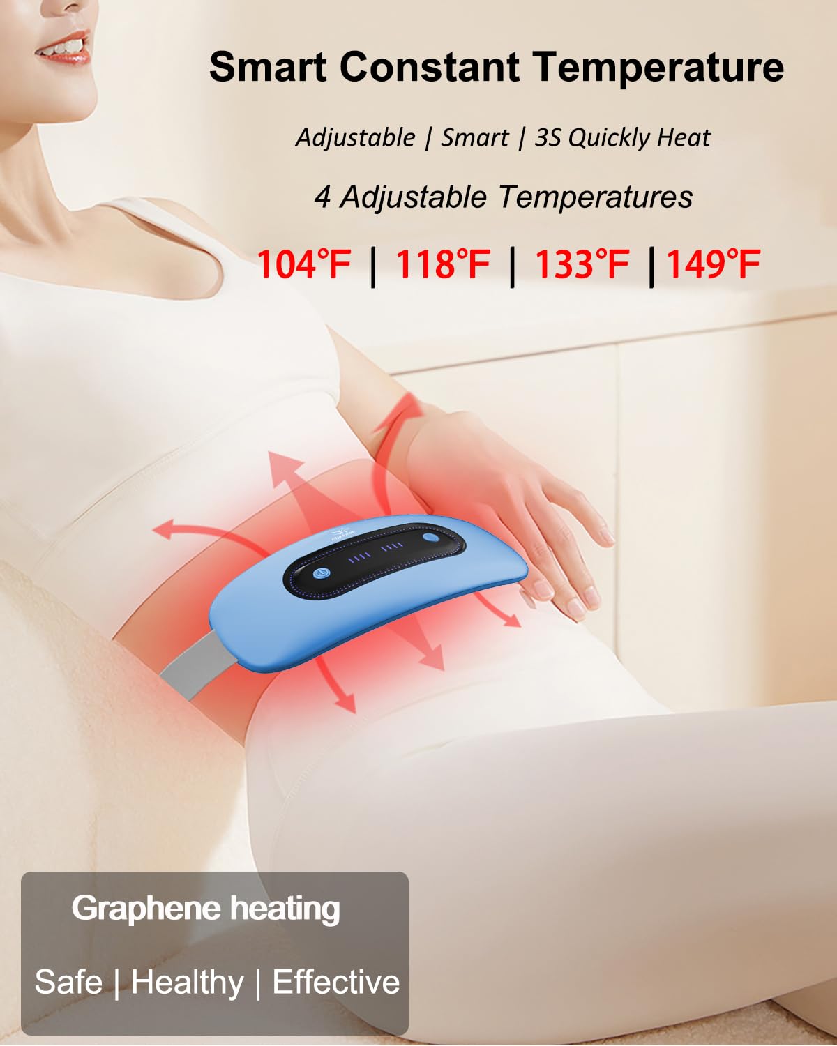 Electric Heating Pad, Portable Cordless Menstrual Heating Pad with 4 Heat Levels and 4 Massage Modes, Fast Large Heating Belly Wrap Belt (SkyBlue)