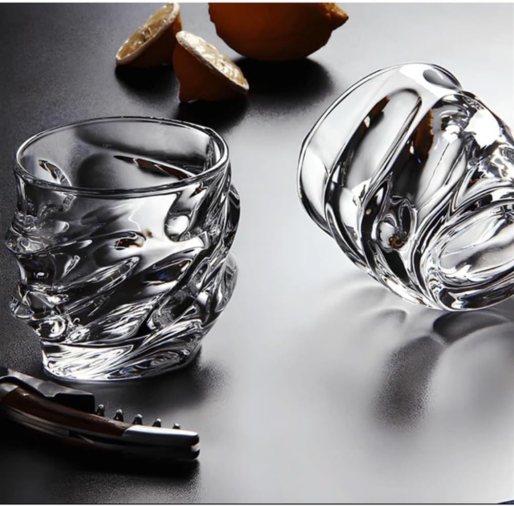 NNLLY Storm Japanese Crystal Whisky Glass, Old Fashioned Whiskey Glasses, Bourbon Gifts for Men, Unique Stemless Wine Glass Set (4PCS)