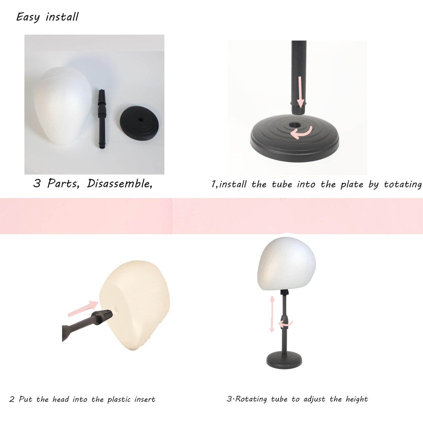 FASHION DO 2 PACKS Adjustable wig or hat black styrofoam abstract mannequin head holder stand (13   to 17   )(AD02-White Egg)