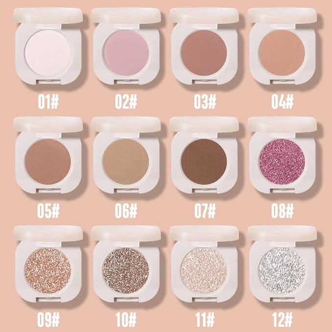 Glitter Shimmer Sparkle Eyeshadow Palette Makeup for Older Women, Silver Glitter Shimmer Metallic Holographic Multichrome Cream Iridescent Single Monochrome Eye Shadow Makeup, 12