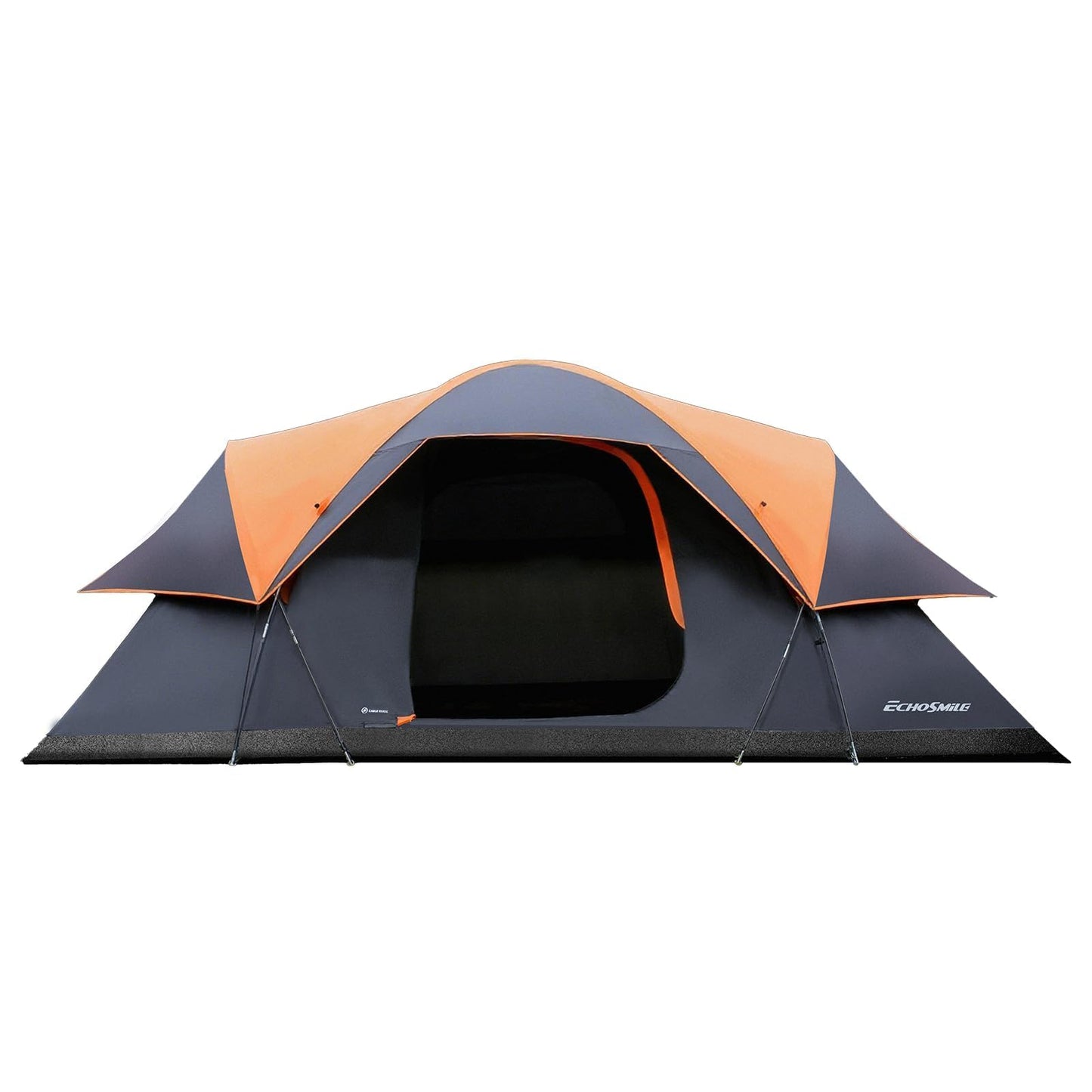 EchoSmile 10-12 Person Large Family Camping Tent, Waterproof Windproof Spacious Cabin Tent with Removable Rainfly, Easy Setup 3-Season Outdoor Shelter for Group Trips - Black & Orange