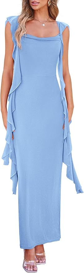 PRETTYGARDEN Women's 2026 Summer Wedding Guest Dress Sleeveless Ruffle Formal Cocktail Party Maxi Bodycon Dresses