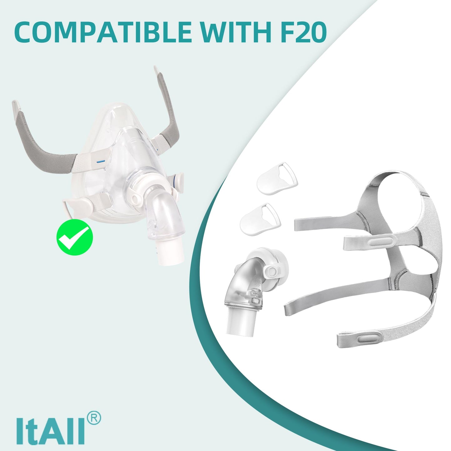 Replacement Headgear & Swivel Elbow Connector for Airfit F20 with Clips，Soft Material & Comfortable Fit, ItAll Supplies
