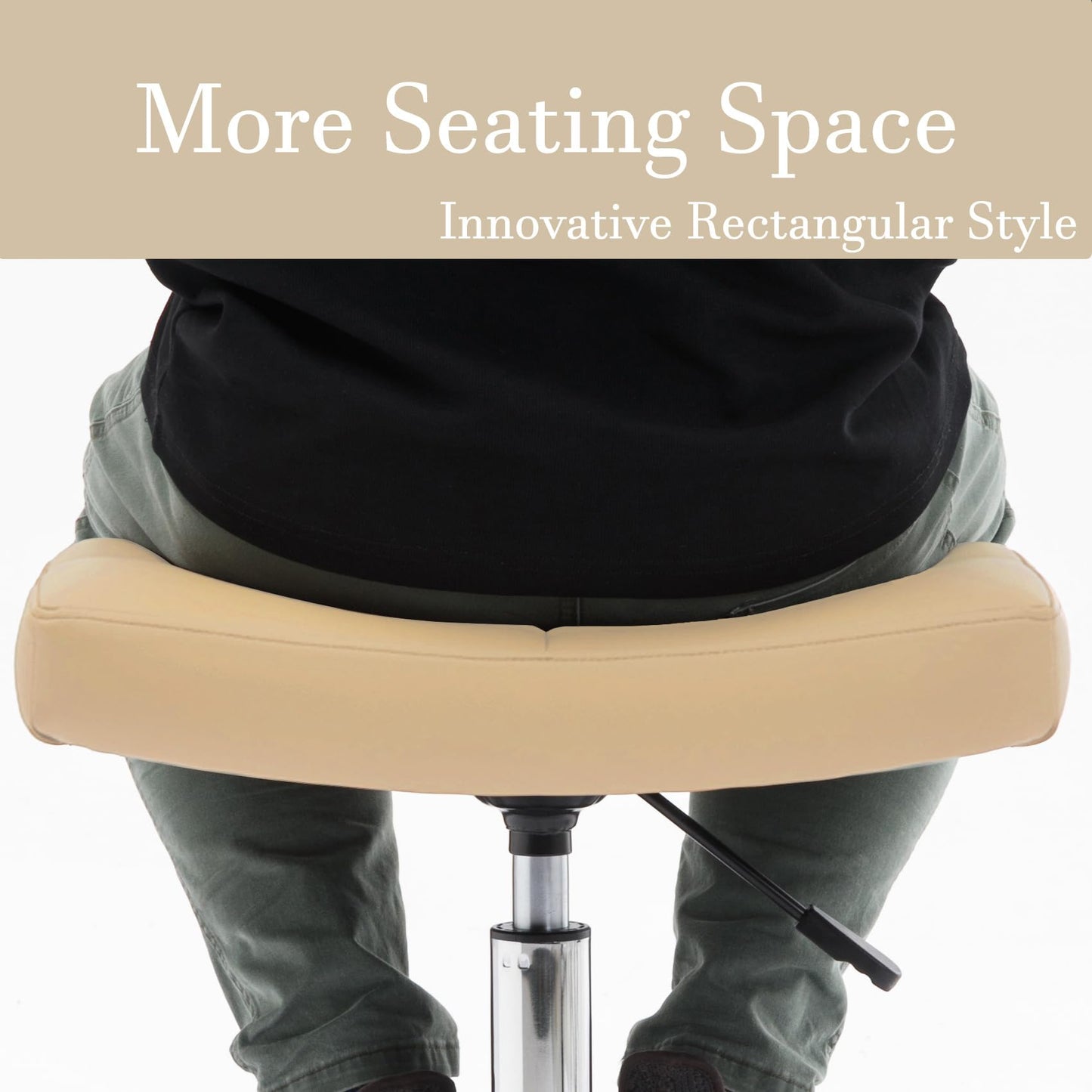 CoVibrant Heavy Duty Adjustable Rolling Stool with Wide Seat, Lockable Rubber Wheels & Footrest - Swivel Stool Chair for Kitchen, Lab, Office, Salon, Home (Cream, 19''-24'')