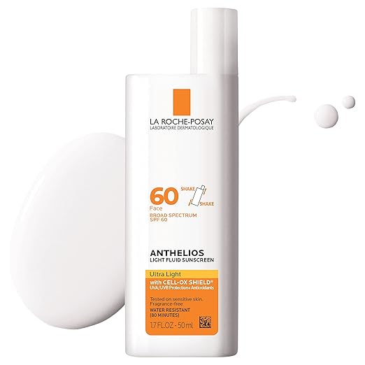 La Roche-Posay Anthelios Light Fluid Facial Sunscreen SPF 60, Lightweight Sunscreen For Face, Fluid Texture, Broad Spectru...