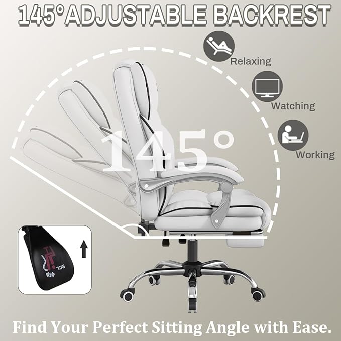 XUEGW Office Chair with Foot Rest Reclining Gaming Chair High Back Computer Chair Executive Desk Chair Ergonomic Office Chairs Comfortable Leather Work Chair with Wheels