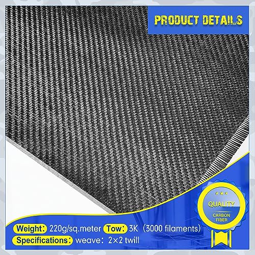 Tatuo 5 Rolls 6.5ft x 12" Carbon Fiber Fabric Roll Pure Fabric Carbon Fiber Sheet - 2x2 Twill Weave-3k/220g for Cars for S...