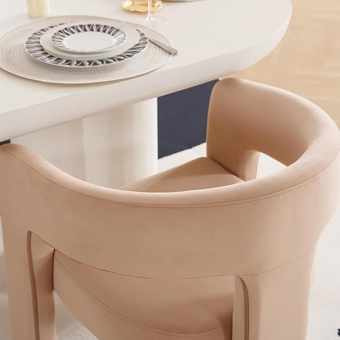 DAYALANE Modern Barrel Dining Chair, Upholstered Accent Kitchen Chair with Arms Comfy Velvet Side Chair for Living Room/Home Office/Reception, Khaki