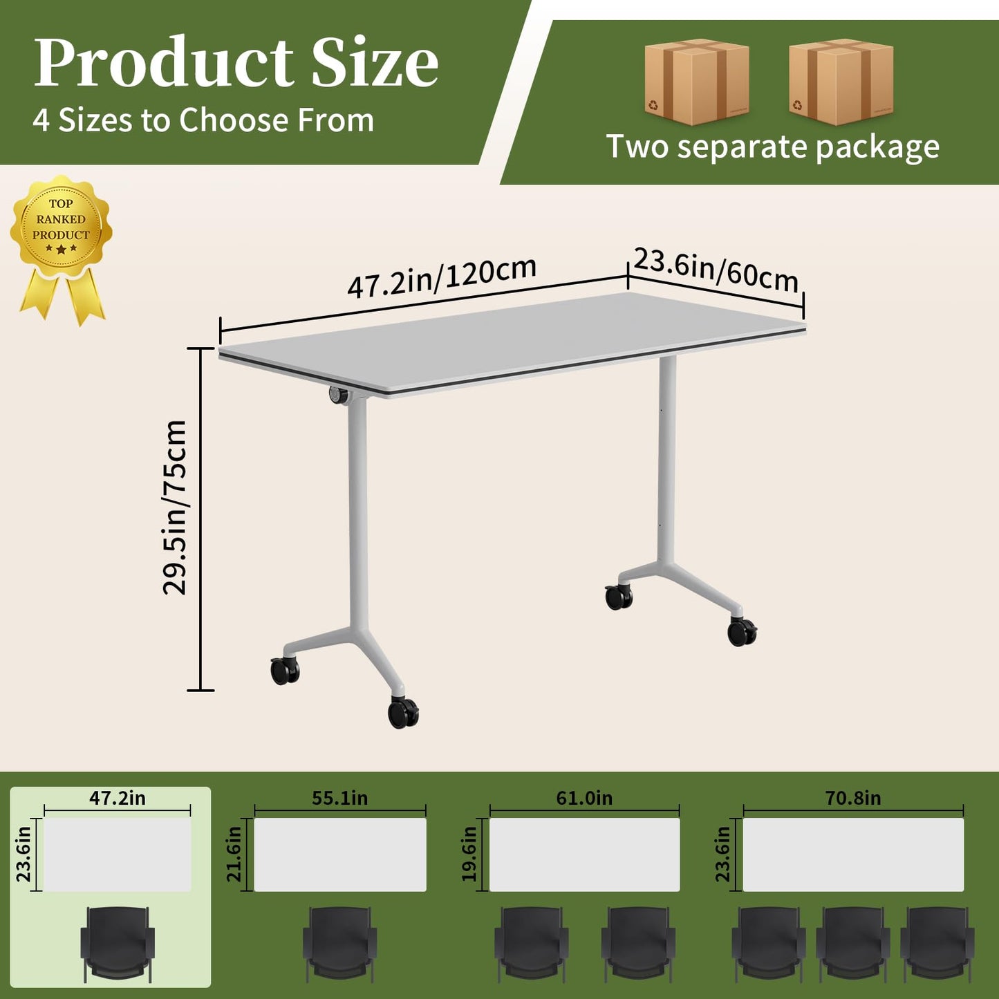 Modular Folding Conference Table with Wheels,2 Pack Mobile Conference Room Tables,Filp Top Rolling Meeting Training Tables for Office,Classroom,Library,Seminar,Boardroom,school(2pack,White,47in)