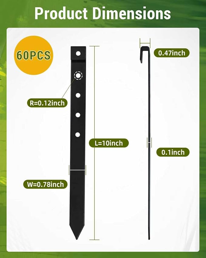 LIDUOMINIKE 20Pcs Metal Garden Landscape Edging Stakes,Black,10 Inch Landscaping Stakes, Anchoring Spikes, Landscape Edging Spikes for Ground,Bender Board,Tent Anchoring,Inflatable Decorations