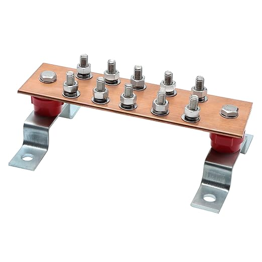 ELECTRAPICK Wall Mounted Copper Grounding Bar Kit, Copper Bus Bar 0.16"x 2.36"x 7.8" Ground Bus Bar with 10 Terminal Posit...