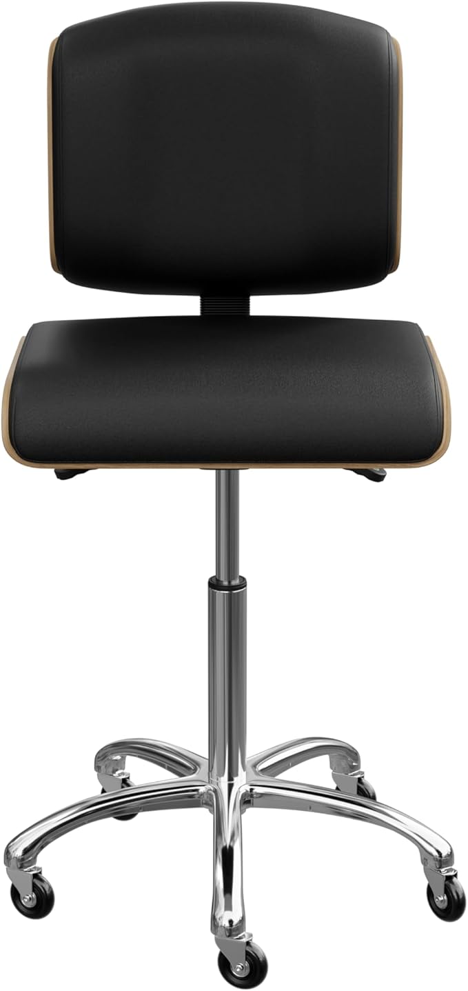 Spa Numa Bentley Beauty Esthetician Nail Salon Stool Rolling Chair with Adjustable Backrest, Flat Square Seat, Metal Bar, Vegan Leather Upholstery for Beauty Exam Office and Home - 1071 (Black)