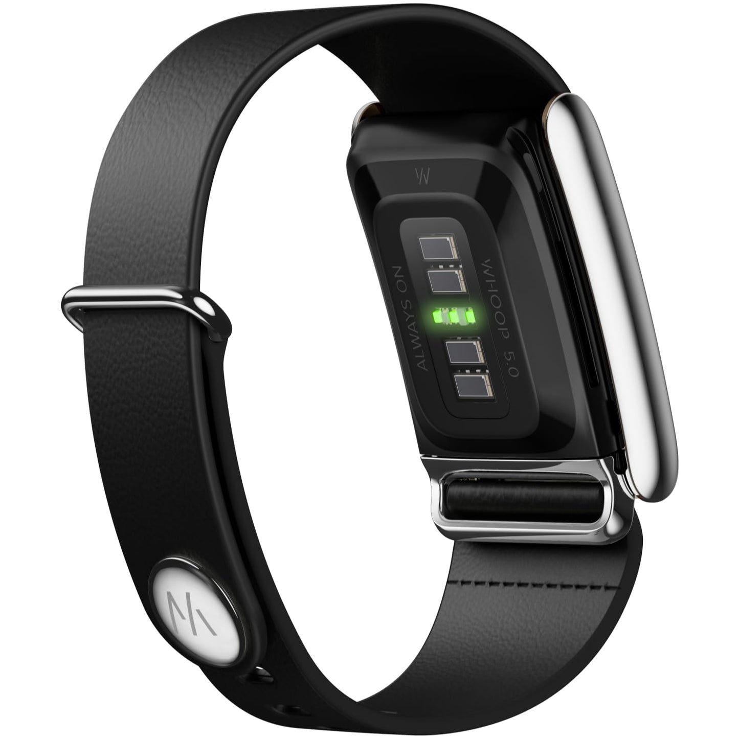 WHOOP LeatherLuxe Band – Compatible with 5.0, One, & Peak – Genuine Italian Leather Accessory, Tapered Black with Titanium, Size S – Not Compatible with Gen 4