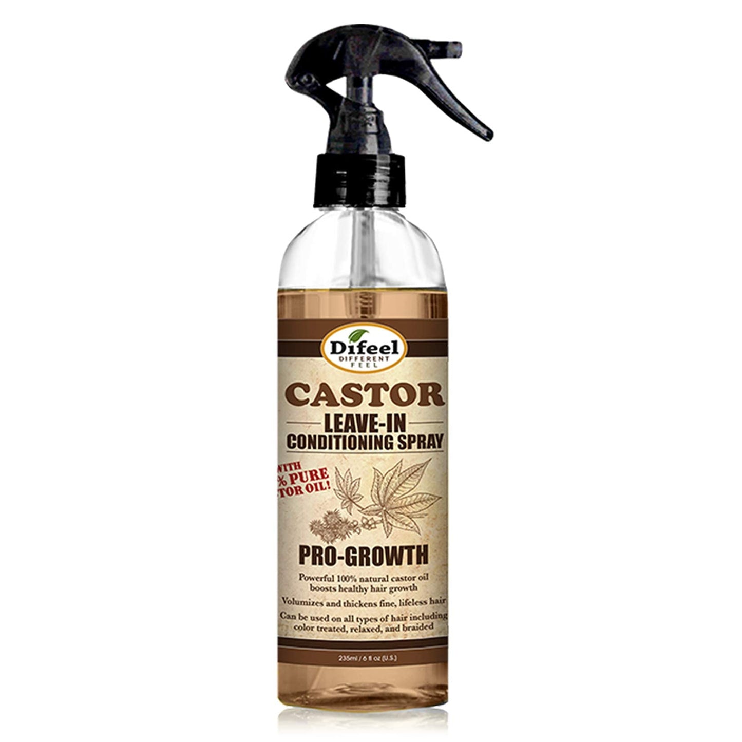 Difeel Pro Growth Leave in Conditioning Spray with 100% Natural Castor Oil 6 ounce
