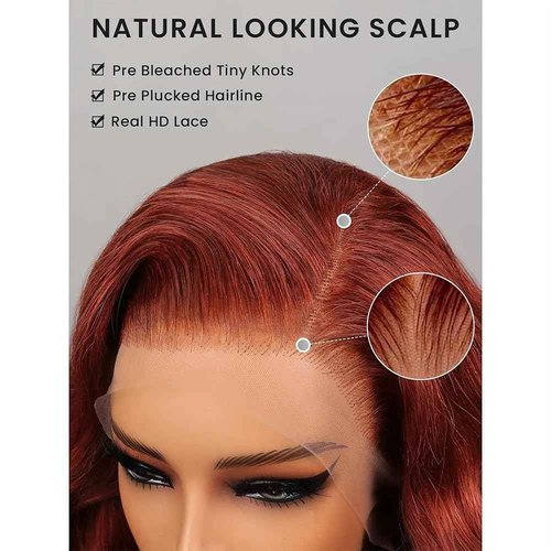 KEKEYY 28 Inch Reddish Brown Lace Front Wigs Human Hair Pre Plucked 200 Density Body Wave Lace Frontal Wig Human Hair 13x4 HD Lace Brown wig with baby hair