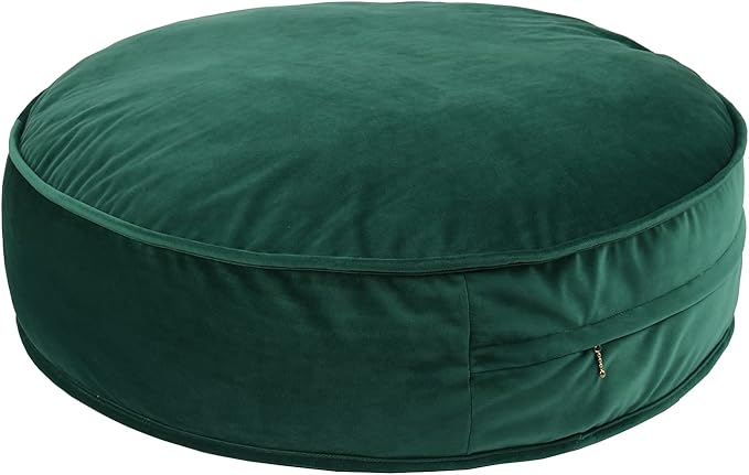 YIUOR Velvet Floor Pillows Round Chair Cushion Couch Throw Pillow Soft Pouf Seat Mattress Bean Bag for Reading Nook Play Room (25.6",Green)