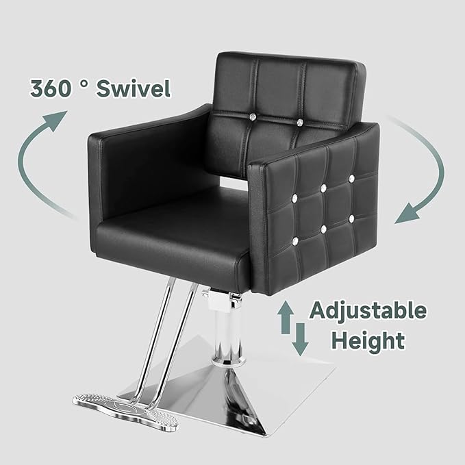 Black Salon Chair for Hair Stylist, Hydraulic Barber Chair for Home/Barbershop, All-Purpose Beauty Hair Salon Armchair for Women (Black)