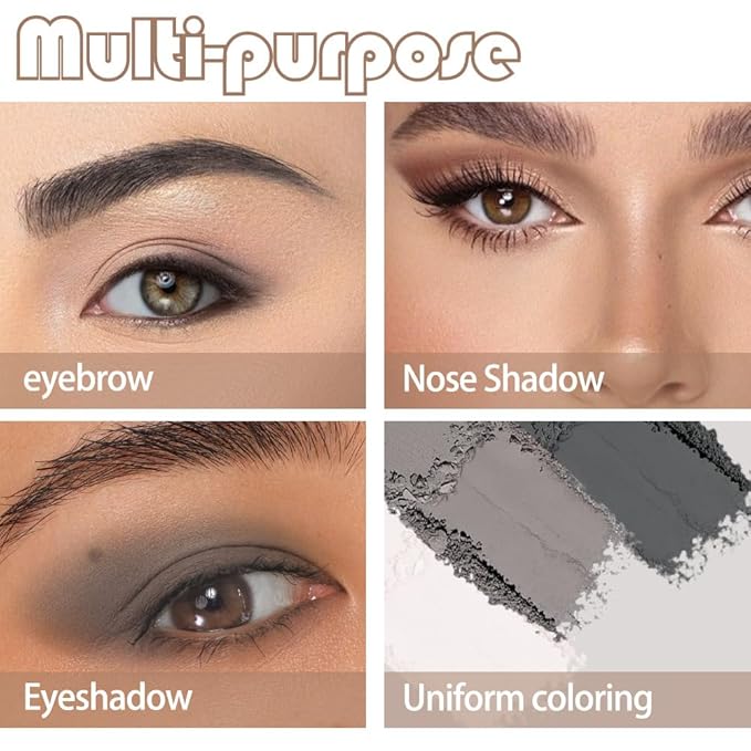 Eyebrow Powder Black White Gray Kit,Eye Brow Powder for Women with Brow Brush,Long-Lasting Waterproof Three Colors Brow Filler Get Full Defined Natural Brows,Eyebrow Powder Makeup