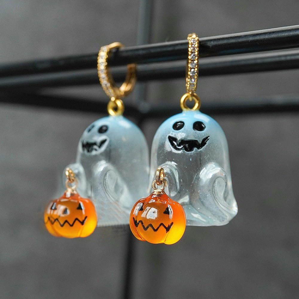 Ghost Earrings，Spooky Halloween Earrings Necklace Set for Women Pumpkin Ghost Glow In The Dark Dangle Earrings，3d Light Up Candy Corn Necklaces Holiday Jewelry Gifts (Set1)