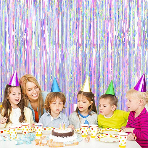 FECEDY 2pcs 3ft x 8.3ft Shiny Corlorful Metallic Tinsel Foil Fringe Curtains Photo Booth Props for Engagement Bridal Showe...