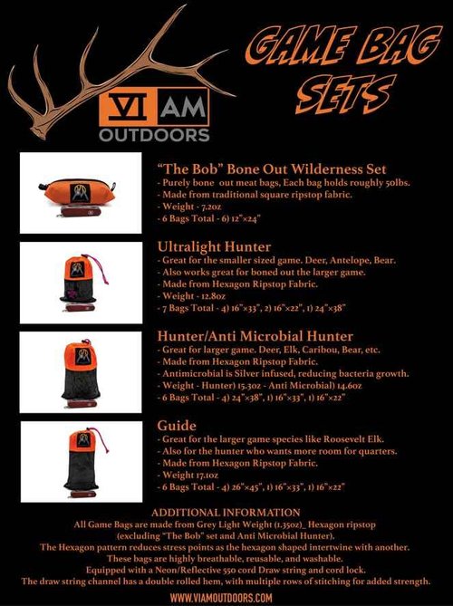VIAM Outdoors, The Bob Bone Out Game Bag Set, 7 Piece Set