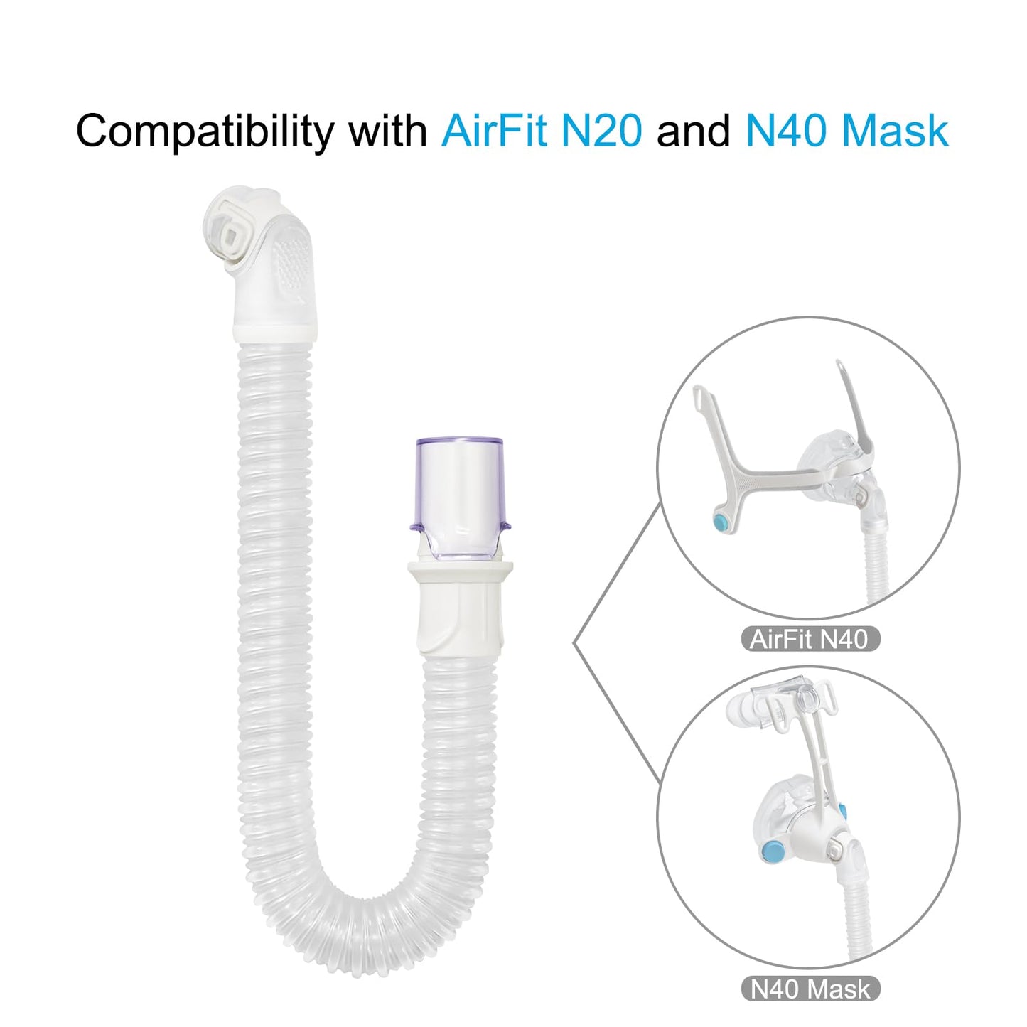 2 Packs Replacement Short Tube and Elbow for Resmed AirFit N20, Airtouch N20 and N40 Mask - No Leakage - Reduce Noise