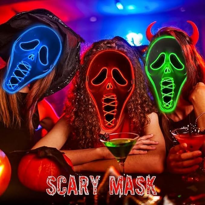 ROMINVIC Ghost Face Mask,Halloween LED Screm Mask Scary Skull Mask Horror Full Head Masque Decorations Costume Creepy Cosplay (Blue)