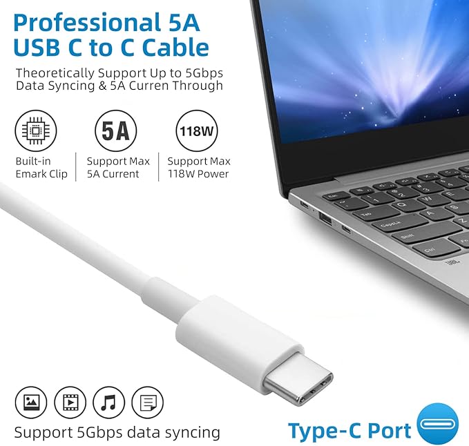 Mac Book Pro Charger - 118W USB C Charger Fast Charger Compatible with MacBook Pro, MacBook Air, M1 M2 M3 M4 M5, iPad pro, Samsung Galaxy and All USB-C Devices, 6.6ft Cable