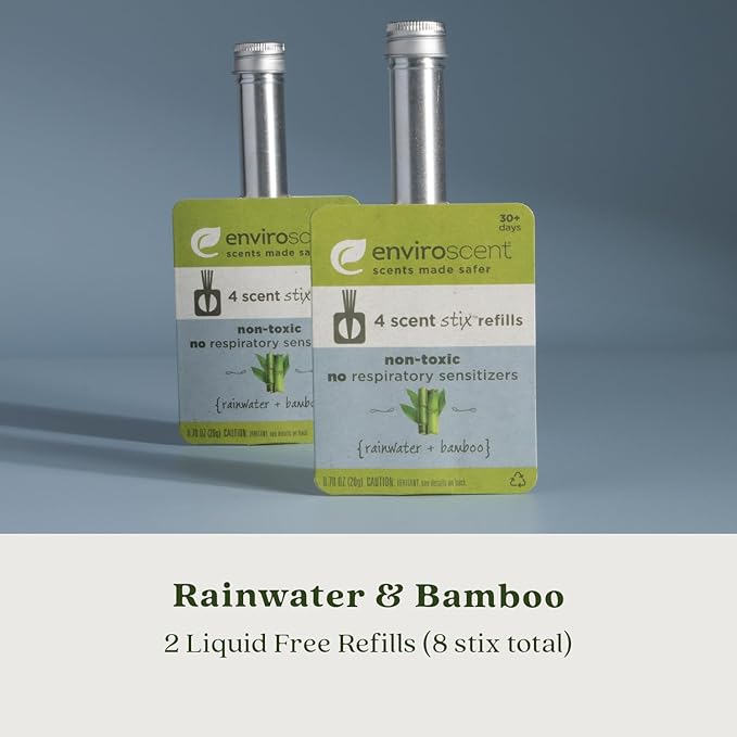 Enviroscent Non-Toxic Air Freshener for Home (Rainwater & Bamboo) Essential Oil Diffuser | Air Freshener & Room Freshener | Home Fragrance Last Over 30 Days | 8 Scent Stix Refills