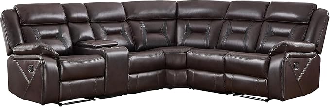EBELLO Manual Reclining Sectional Sofa for Living Room, L-Shaped Sectional Corner Reclining Sectional Couches Home Furniture Set with Center Console, Hidden Cup Holders and Storage, Dark Brown
