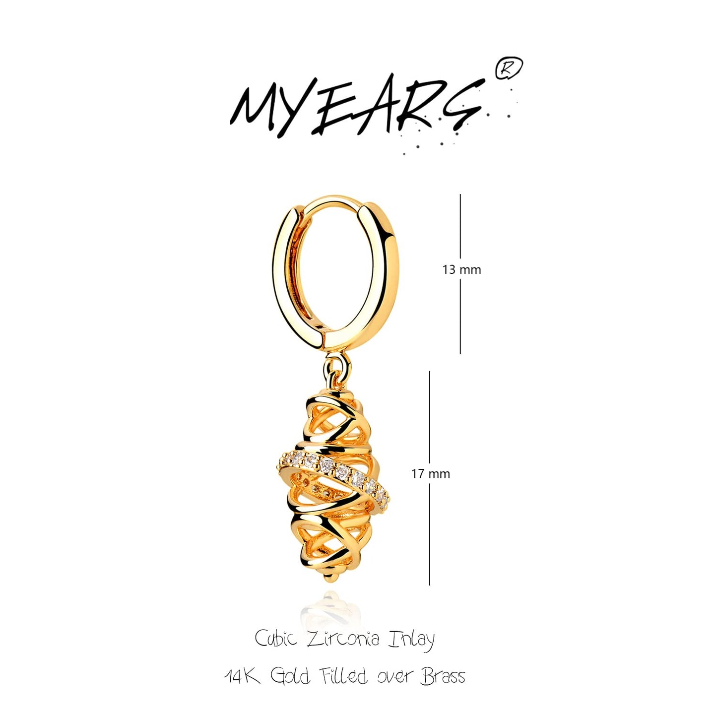 MYEARS Women Tornado Earrings Gold Huggie Hoop Dangle Drop Cubic Zirconia 14K Gold Plated Small Simple Hypoallergenic Everyday J