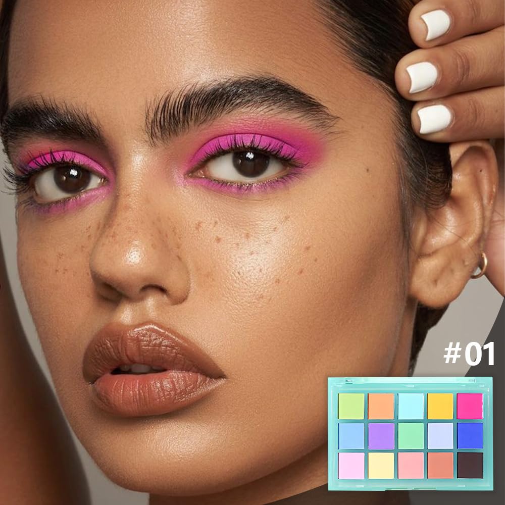 Eye Shadow Makeup Palette,15 Colors Bright Colorful Neon Rainbow Green Purple Yellow Highly Pigmented Neutral Eyeshadow Palette,