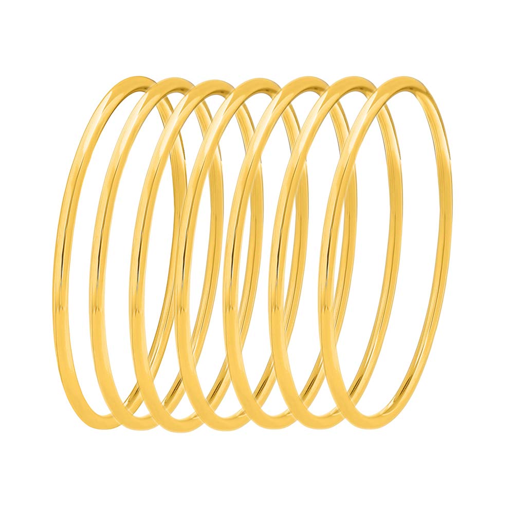 Edforce Stainless Steel 14K Gold Plated Glossy Thin Round Bangle Bracelet Set for Women, Set of 7 (Gold, 7.8)