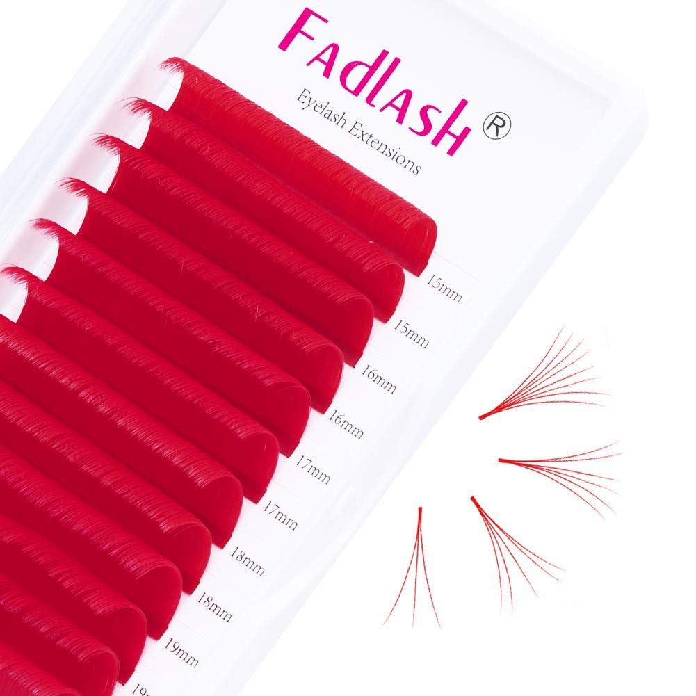 FADLASH Colored Easy Fan Eyelash Extension D Curl 0.07mm Easy Fan Volume Lashes Red Easy Fan Lash Extensions Self Fanning Lashes