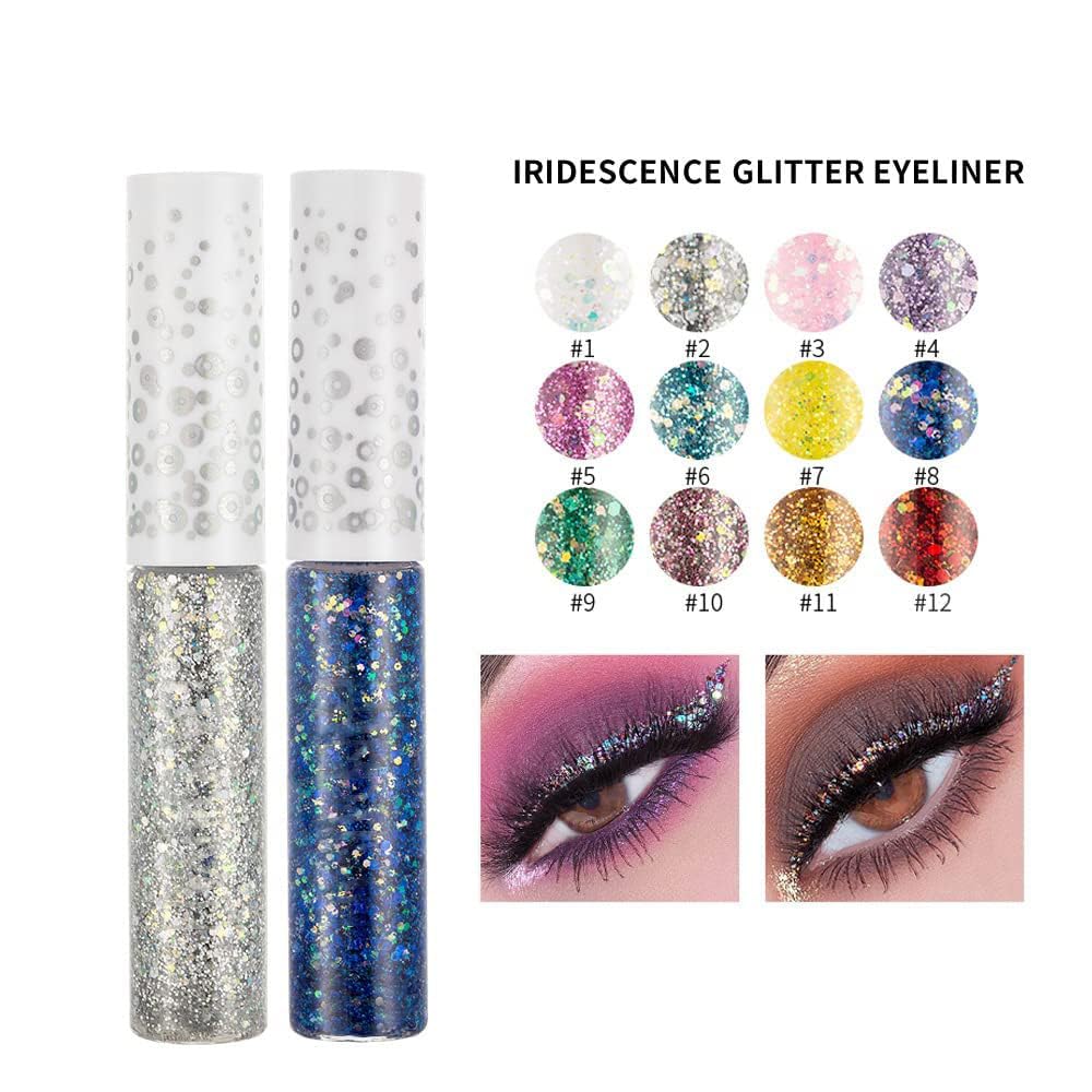 Quxunzzz Liquid Glitter Eyeshadow & Eyeliner - Metallic Glitter Shimmer Eye Looks, Waterproof, Long Lasting & Quick-Drying Spark