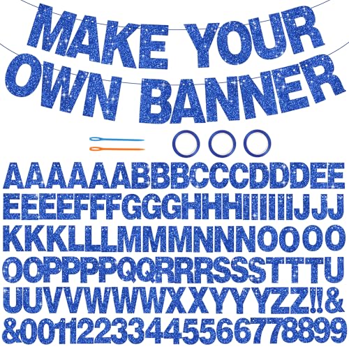BEISHIDA 116 PCS A-Z Glitter Blue DIY Letter Banner Kit Make Your Own Banner，Including 111 Letters and Numbers 3 Rope and ...