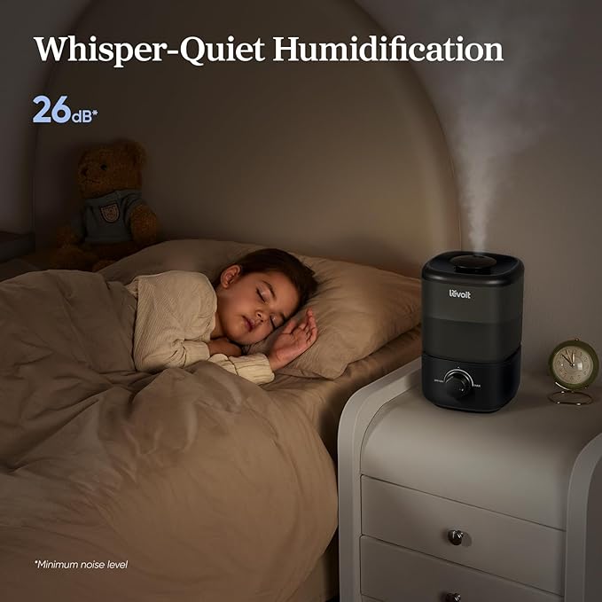 LEVOIT Classic 160 Top-Fill Ultrasonic Cool Mist Humidifier, Super Easy to Fill and Clean, Quiet Operation for Bedroom Home Baby & Plants, Auto Shut-off for Safety, 360° Rotating Nozzle, 2.5L, Black