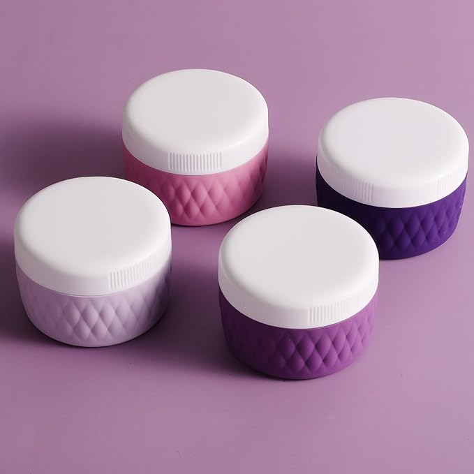 Travel Containers for Toiletries, Silicone Cream Jars BPA-Free, TSA Approved 2oz Travel Size Containers, Leak-proof Silicone Jars with Lid for Cosmetic Face Hand Body Cream (4 Pack)