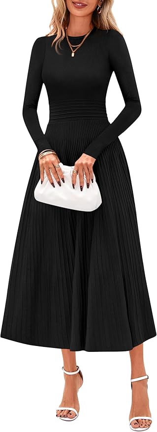 PRETTYGARDEN Womens Sweater Dress 2026 Long Sleeve Elegant Knit A Line Fall Wedding Guest Cocktail Midi Winter Dresses