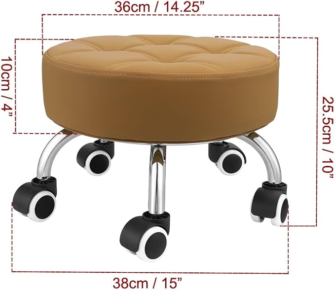 Kaleurrier Low Height Rolling Stool - Heavy Duty Short Stool Chair with Wheels Low to Ground - Small Roller Seat Stools for Home Office Kitchen Repair Shop Mechanic Pedicure Garage Library Camel