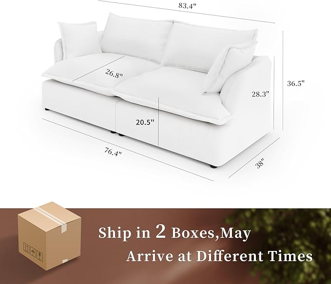 Intuition Decor Cloud Modular Sectional Sofa,83.4" Down Filled Comfort Comfy Sofa Couch with Cushion Covers Removable Extra Deep Seats,Couch for Living Room Apartment Office,Cream White