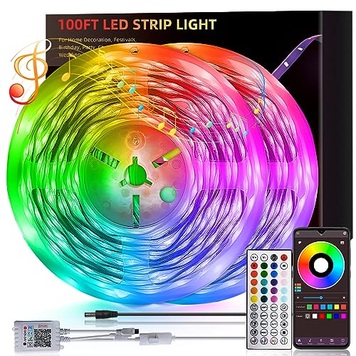 HBOWMDJIA 100ft Led Lights for Bedroom, Led Strip Lights Music Sync Corlor Changing, Led Light Strip with Remote & App Con...