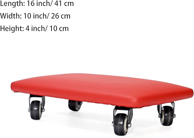Btibpse Roller Seat 360 Degree Rotating Low Stool with Wheel Chair PU Leather Universal Swivel Wheels Stool for Home Office Fitness and Garage (Rectangle Red)