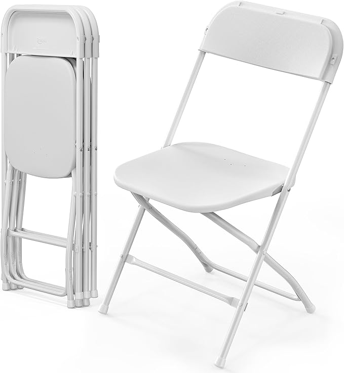 VINGLI 4 Pack White Plastic Folding Chair, Indoor Outdoor Portable Stackable Commercial Seat with Steel Frame 350lb. Capac...