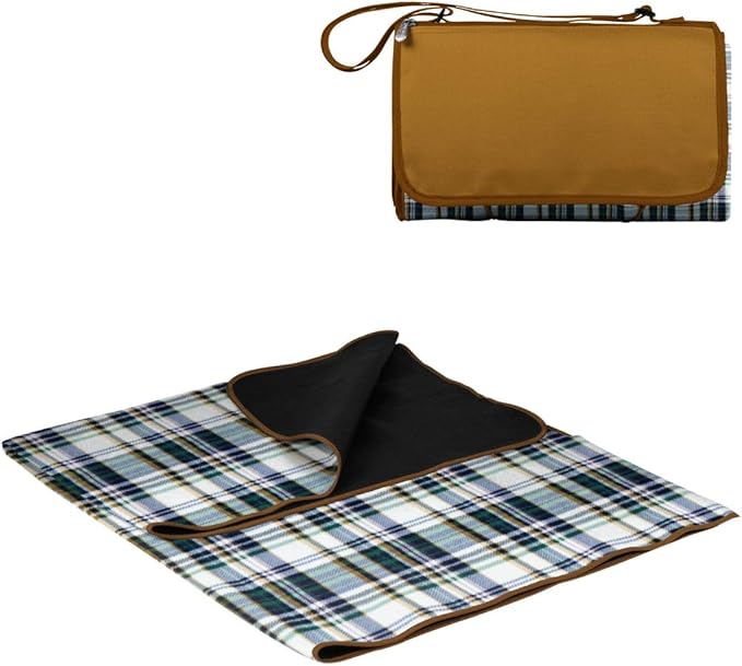 PICNIC TIME Outdoor Picnic Blanket Tote, 59"x51" Foldable Beach & Camping Blanket with Soft Fleece, Water-Resistant Botto...
