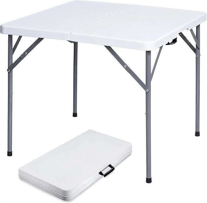 Lakhow 34" Square Folding Table with Resin Top, Plastic Folding Card Table with Collapsible Legs for Adults Indoor Outdoor...