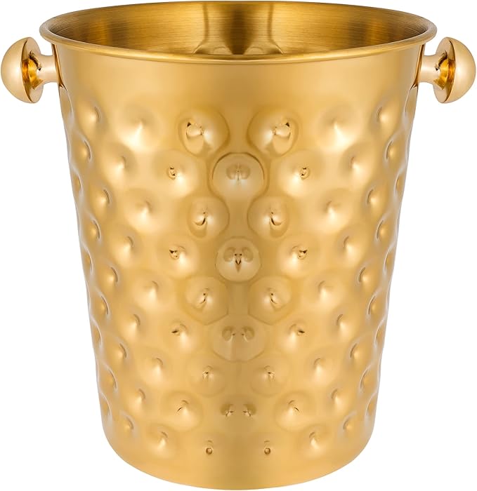 BARsics 5-Quart Metal Golden Champagne Bucket, Hammered Mirror Finish Stainless Steel Ice Bucket for Party, Wedding, Banqu...