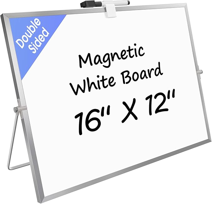 MaxGear Dry Erase Magnetic White Board, 16" x 12" Double-Sided Dry Erase Board with Stand, Large Desktop Whiteboard for Ho...