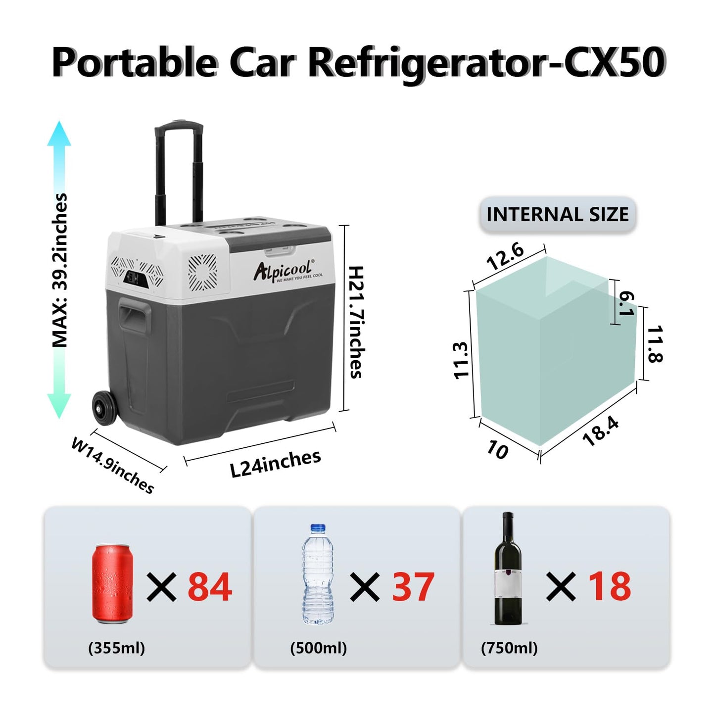 Alpicool CX30 Portable Refrigerator 29 Quart(27.8 Liter) with Trolley Vehicle, Car, Truck, RV, Boat, Mini Fridge Freezer for Driving, Travel, Fishing, Outdoor-12/24V DC